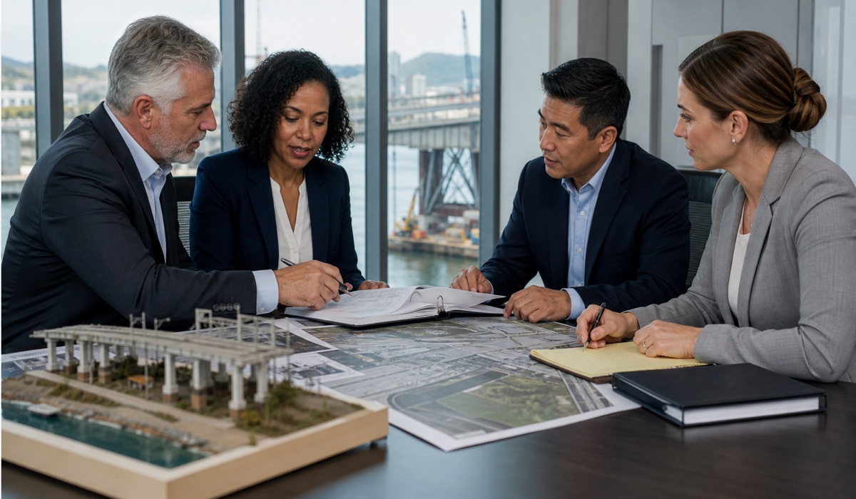 Prime contractor and small-business partners reviewing a technical delivery plan